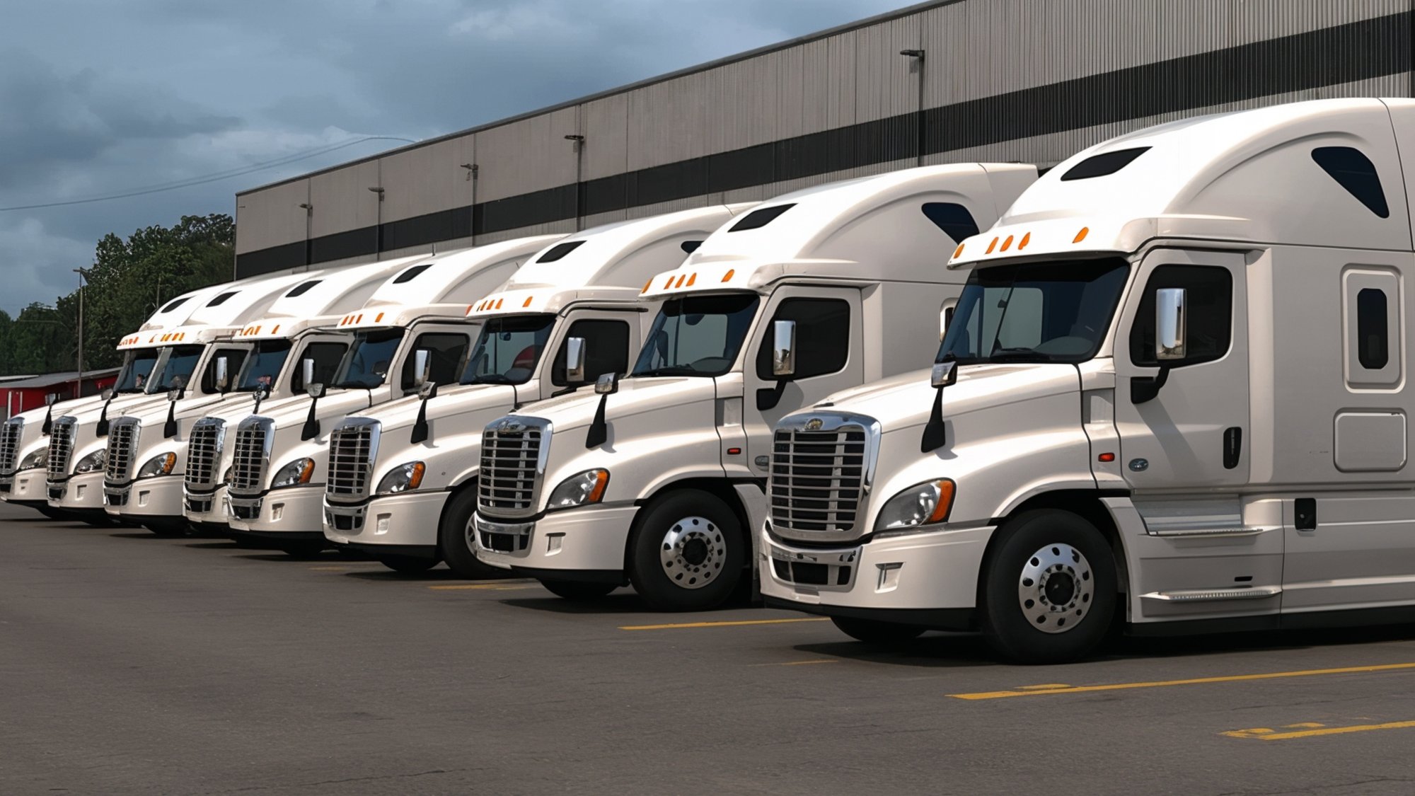 line of white trucks